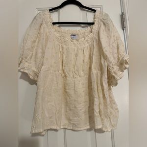 Old Navy Peplum Cream Embroidered Puff Sleeve Top
